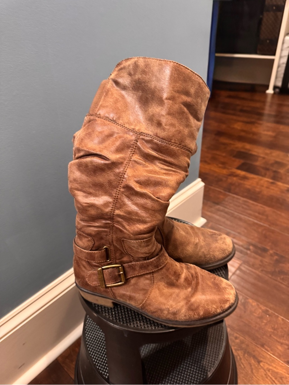Women's Distressed Slouchy Mid-Calf Boot in Brown